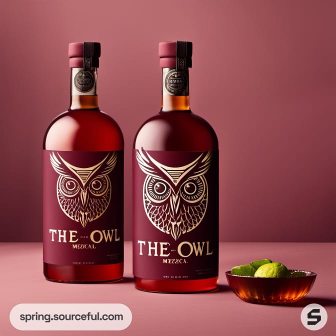 The Owl Mezcal bottles with lime on pink.