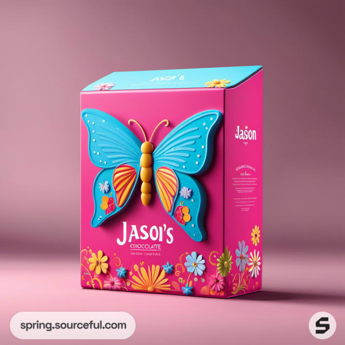 Pink box with large butterfly design and floral pattern