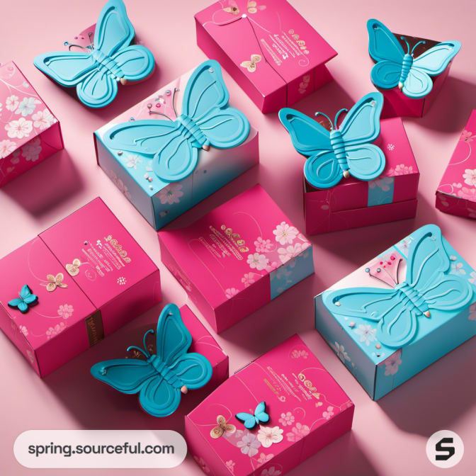 Butterfly-shaped chocolates with pink packaging