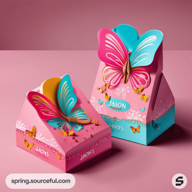Butterfly-themed pink and blue gift boxes