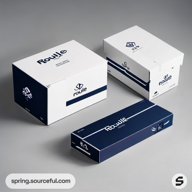 Assorted packaging boxes in white and blue