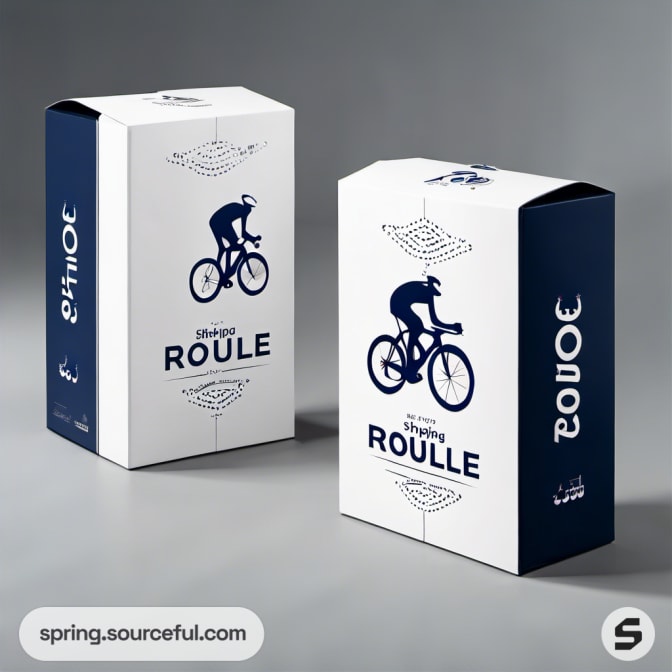 White and blue boxes with cyclist graphics