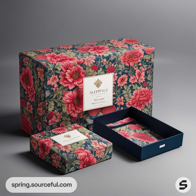 Elegant floral gift box with slide-out drawer feature.