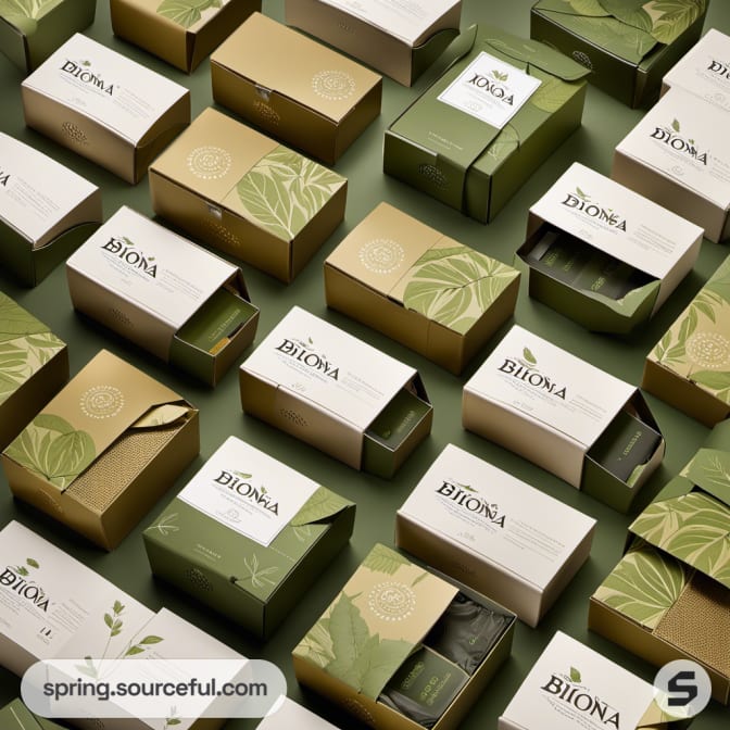 Assorted boxes with green leaf patterns