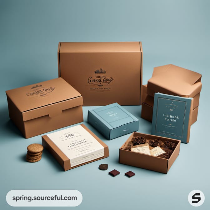 Elegant coffee and chocolate gift boxes with a rustic design.
