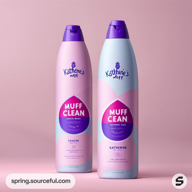 Two pastel bottles with purple caps, plain background.