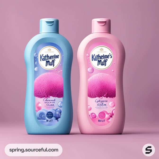 Two pastel bottles with abstract designs, pink background.