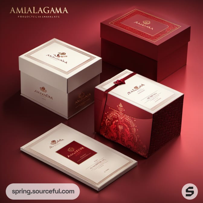 Luxury red and white boxes with ornate decorative patterns.