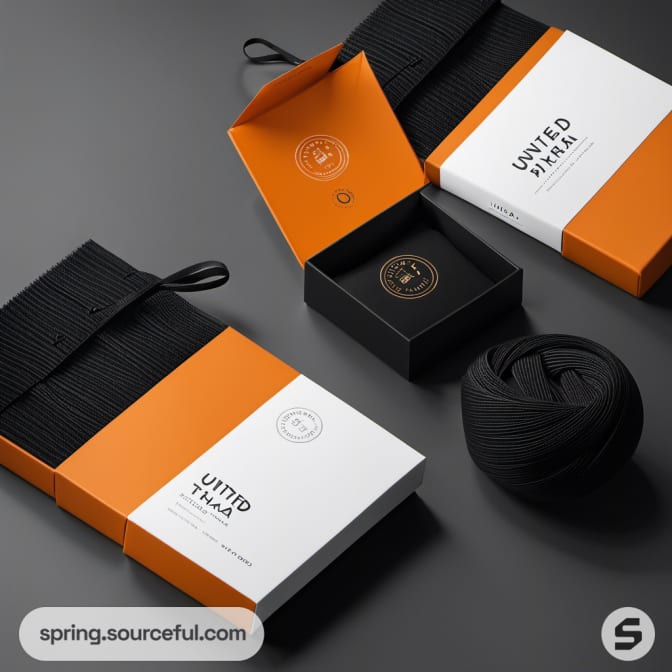 Orange and black rectangular boxes with matching string accessory.