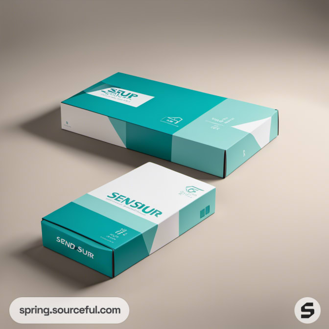 Two long teal boxes with surfing graphics, 'SENSUR' branding.