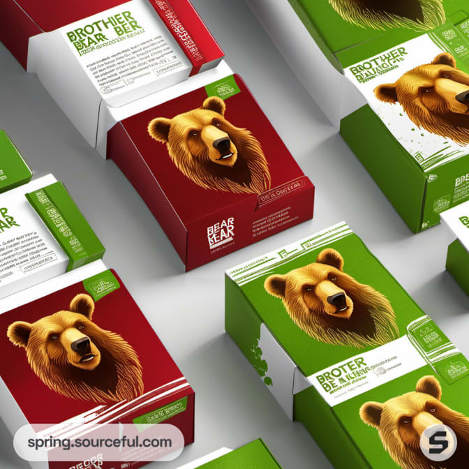 White and colored boxes with bear illustrations in a grid layout