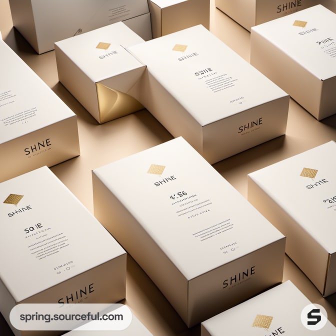 White rectangular boxes with 'SHINE' branding, arranged in rows.