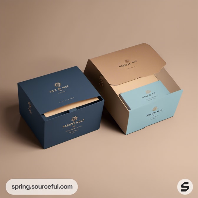 Navy and light blue boxes with lid flaps