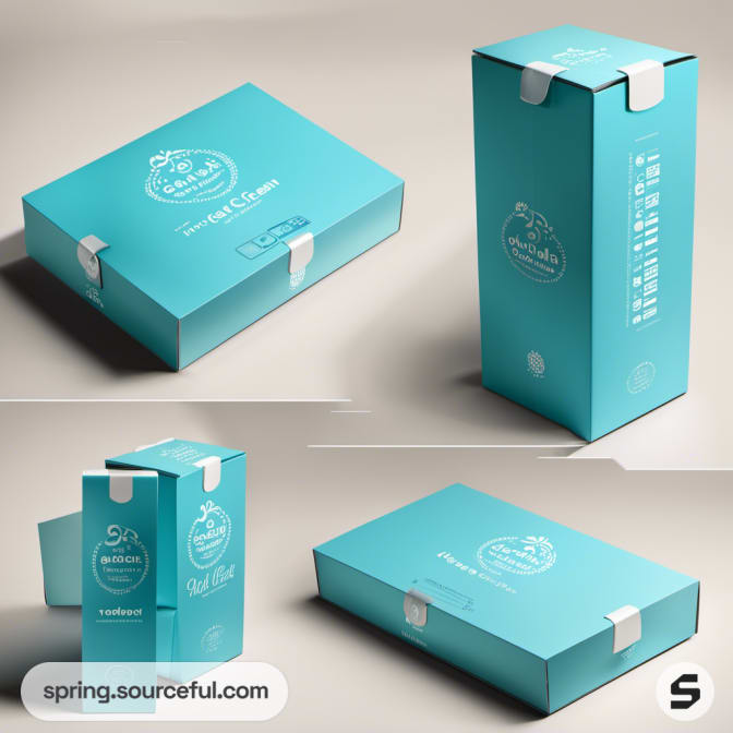 Teal boxes with white text and secure closures.