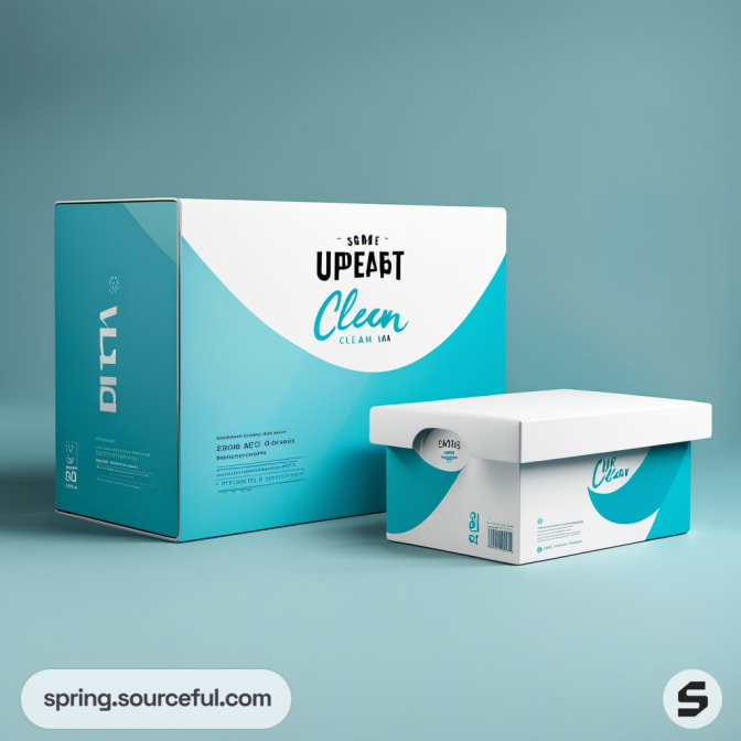 Teal and white boxes with clean design theme.