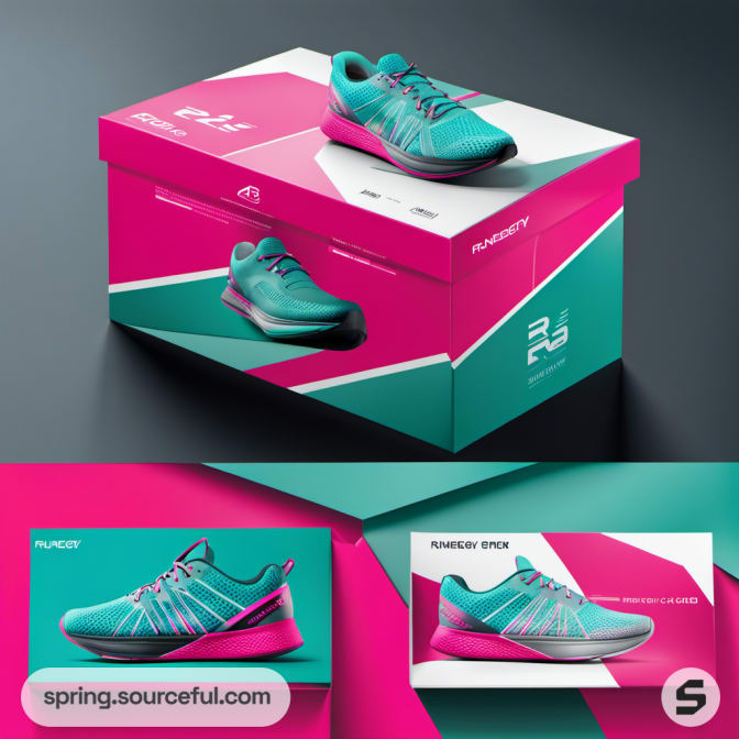 Shoe box and sneaker set, color-matched in teal and pink.