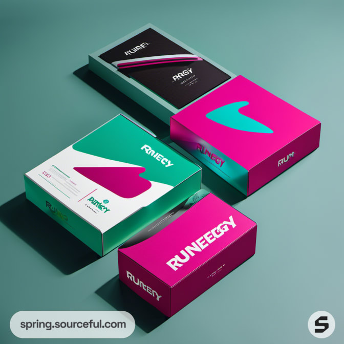 Collection of shoe boxes and lids in pink, teal, and white.