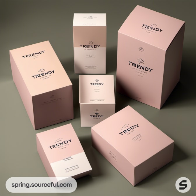 Array of pink boxes with 'Trendy' branding.