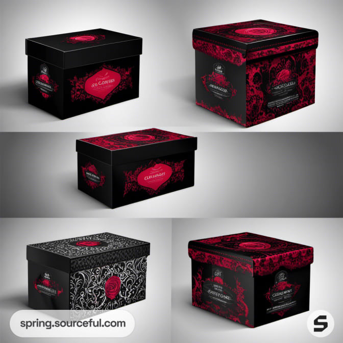 Black boxes with red and white ornate designs, labeled 'Curves'.