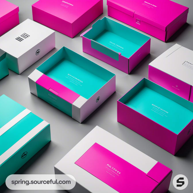 Assorted pink, teal, and white gift boxes on a gray background.