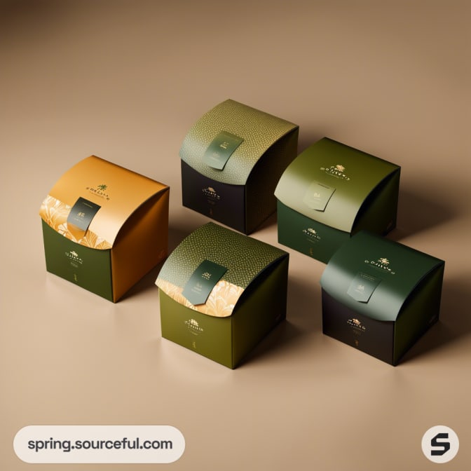 Five semi-circular boxes in green and brown tones.