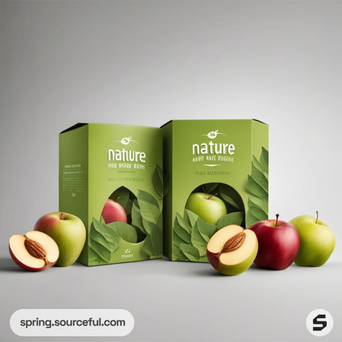 Light green boxes highlighting apples and leaf patterns.