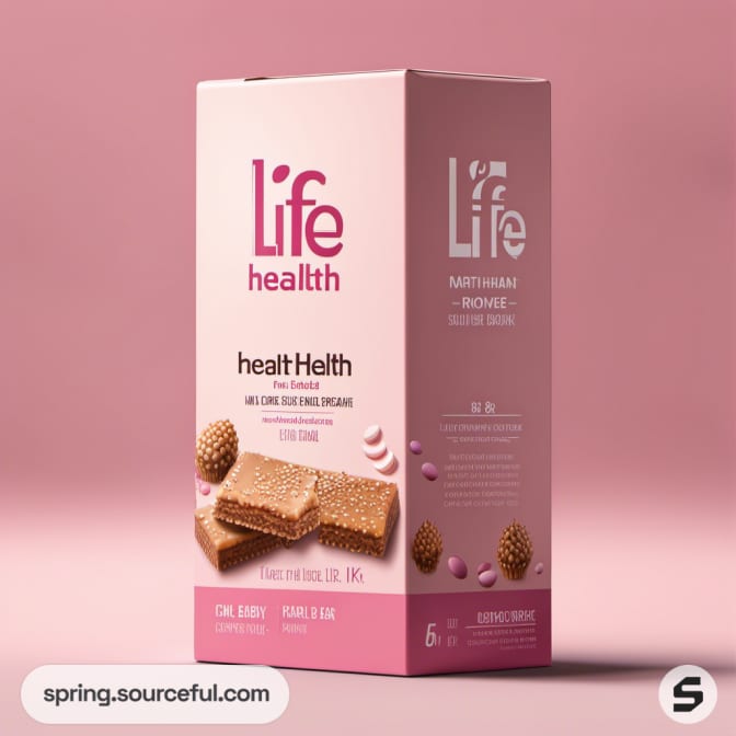 Tall pink box with textured wafer imagery on the front.