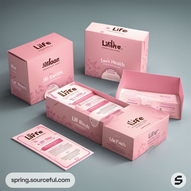 Pink boxes with sachets inside, featuring floral patterns.