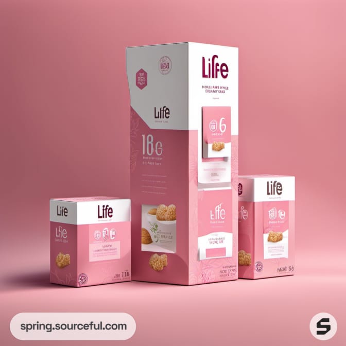 Tall pink box with smaller boxes featuring cookie imagery.