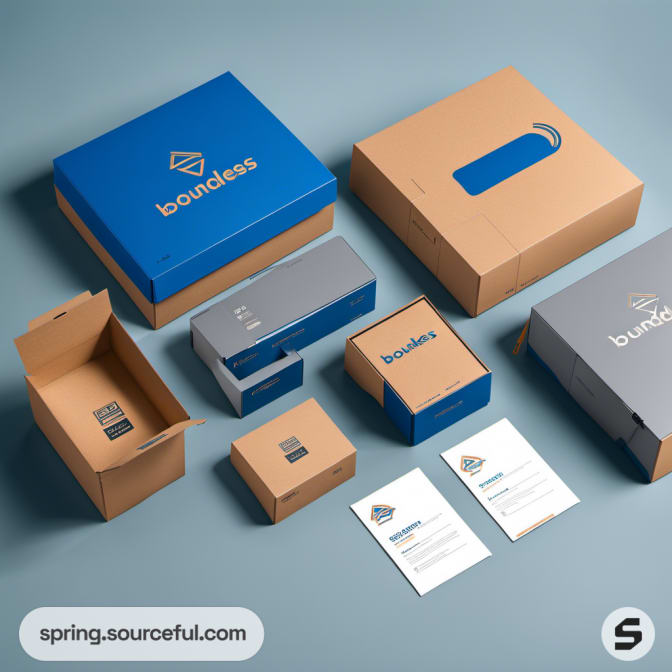 Assorted 'Boundless' branded packages and documents on a blue surface.