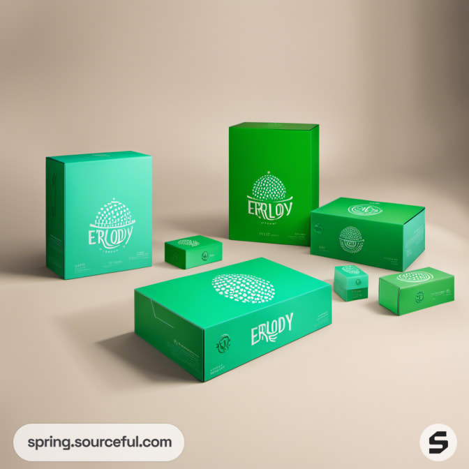 Green and aqua boxes with circular decorative patterns.