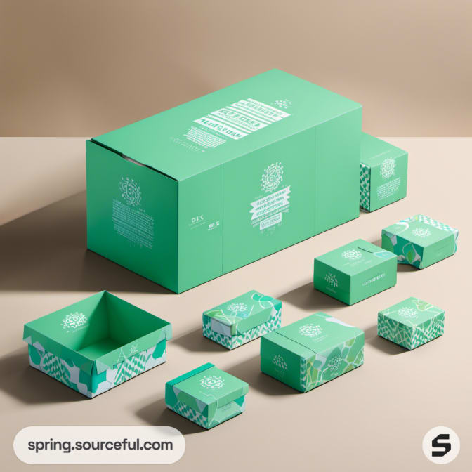 Green nested boxes with geometric patterns.