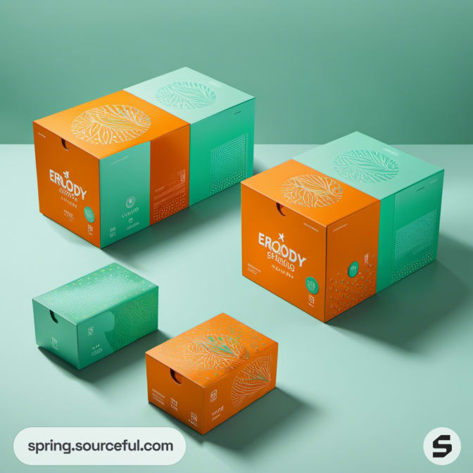 Orange and green boxes with minimalistic designs.