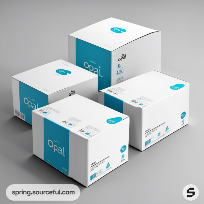 Set of four white boxes with blue accents on a gray background.