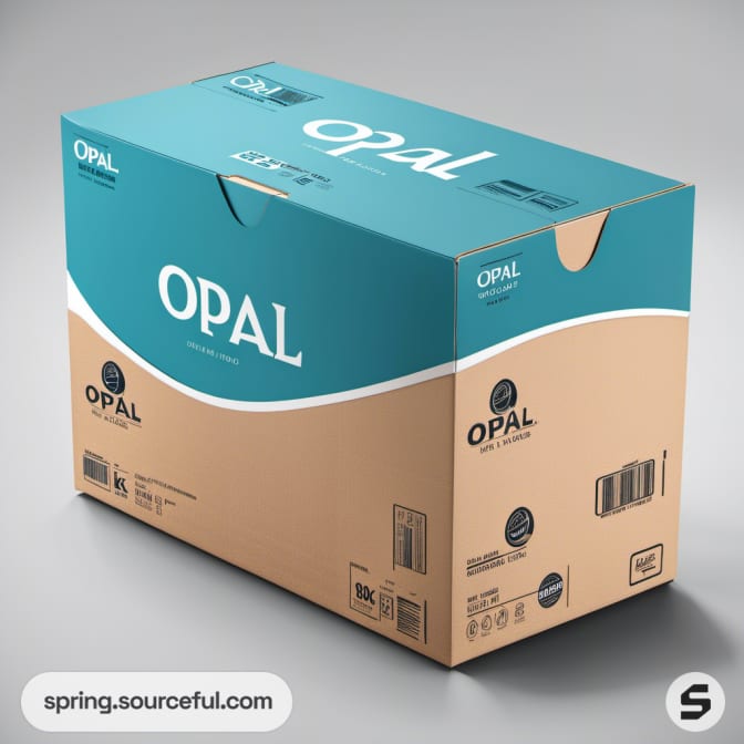 Large teal and brown box with 'OPAL' branding on a gray background.