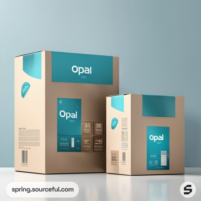 Two vertical teal and brown boxes labeled 'opal' against a light blue wall.