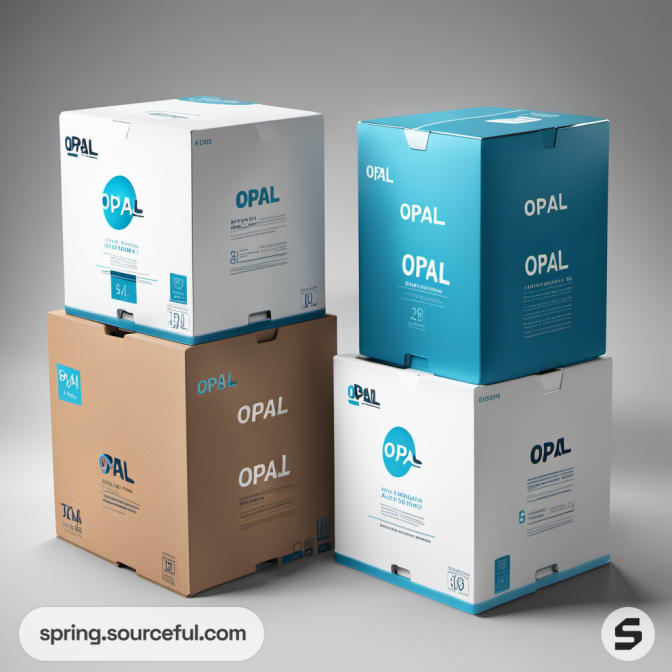 Stack of four boxes, two white and two brown, with 'OPAL' branding.