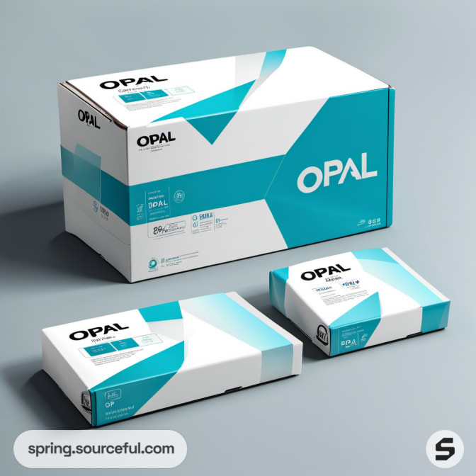 White and teal boxes with 'OPAL' branding on a light gray background.