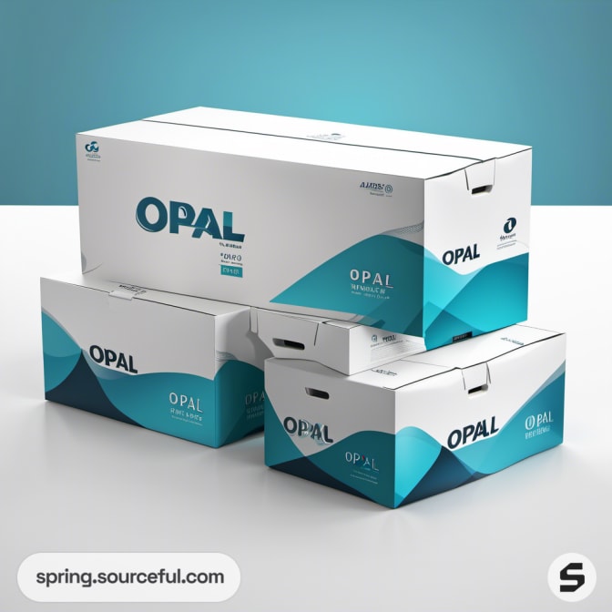 White boxes with blue wave design and 'OPAL' logo on a white surface.