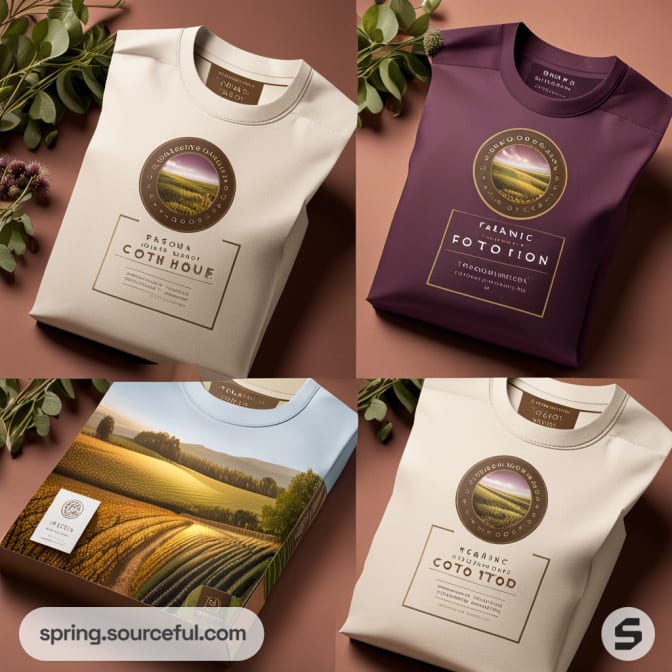 Cotton packaging with landscape images on shirts.