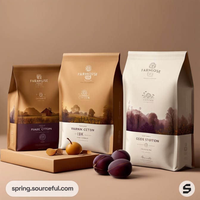 Earth-toned cotton packaging with fruit accents.