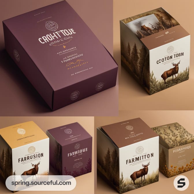 Farm-themed cotton boxes with deer and landscape art.