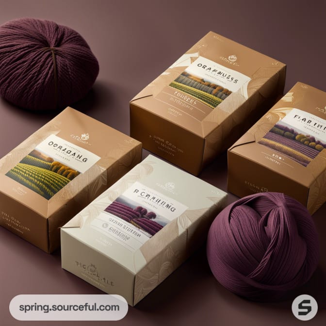 Cotton yarn and boxes with field and landscape design.