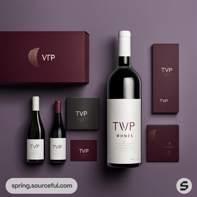 Wine bottles with branded packaging against a purple background.