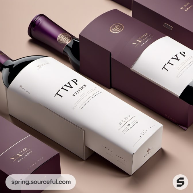 Wine bottles with detailed labels and elegant packaging.