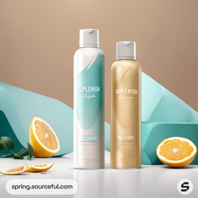 Two sleek bottles with lemons on a teal and beige background.