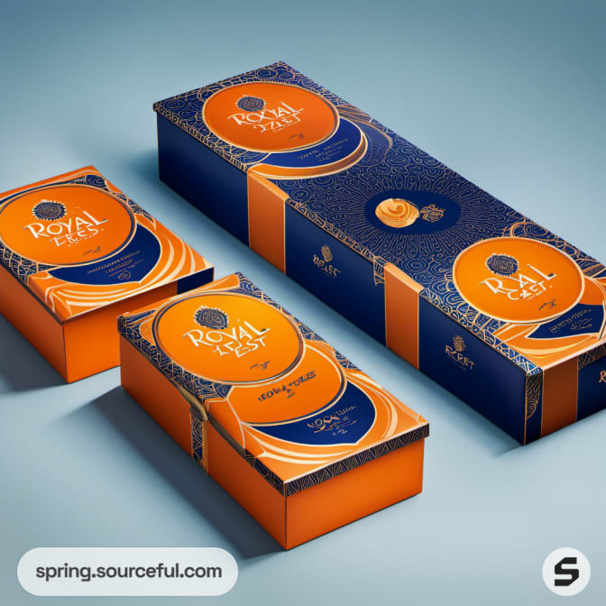 Sophisticated orange gift boxes with intricate designs, showcasing luxury and intricacy.
