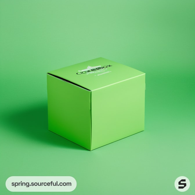 Compact green mailer box on solid green background