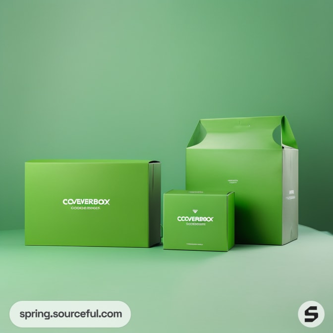 Set of green mailer boxes with minimalist design on green background