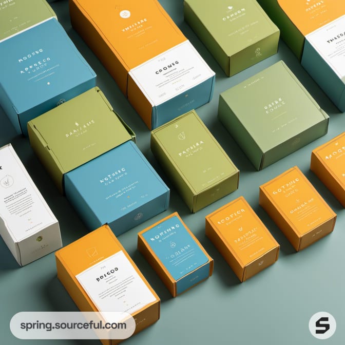 Colorful array of candle packaging in green, blue, and orange.